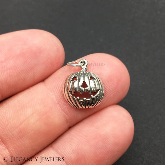 Sterling Silver Pumpkin Charm, Halloween, Jack o'lantern, .925 Silver, DIY, Bracelet Charms, (C184)