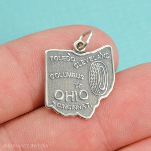 Sterling Silver State Of Ohio Bracelet Charm, State, United States, Travel, Vacation, Pendant, Jewelry, .925 Silver,DIY Bracelet, (C207)