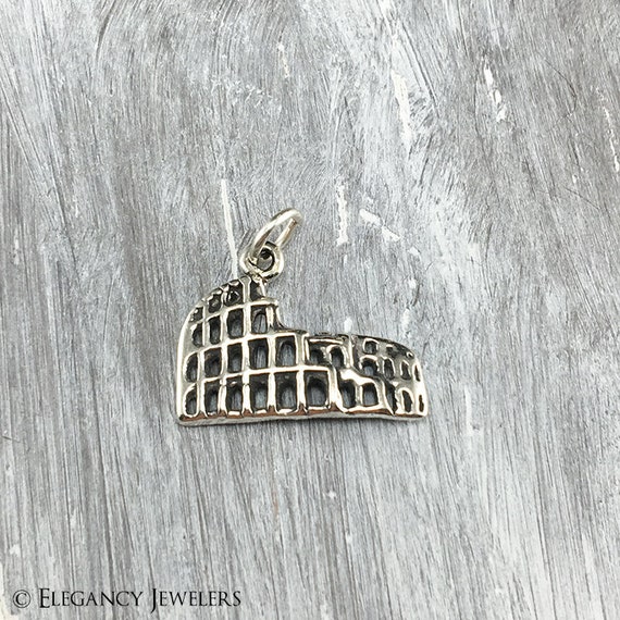 925 Sterling Silver Roman Colosseum Charm, Italy, Rome, DIY, Pendant (C661)