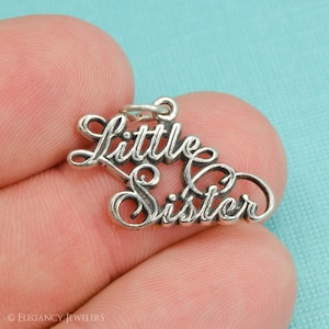 Sterling Silver Little Sister Bracelet Charm, Family, Filigree, Gift, Jewelry, .925 Silver, DIY Bracelet, (C219)