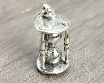 3D Sterling Silver Hourglass Charm, Time, Hour Glass .925 Silver, DIY, Bracelet Charms, (C528)