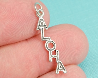 Ciondolo per bracciale Aloha in argento sterling 925, oceano, spiaggia, Hawaii, isole, pendente (C106)