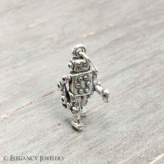 3D 925 Sterling Silver Robot Bracelet Charm, DIY, Pendant (C525