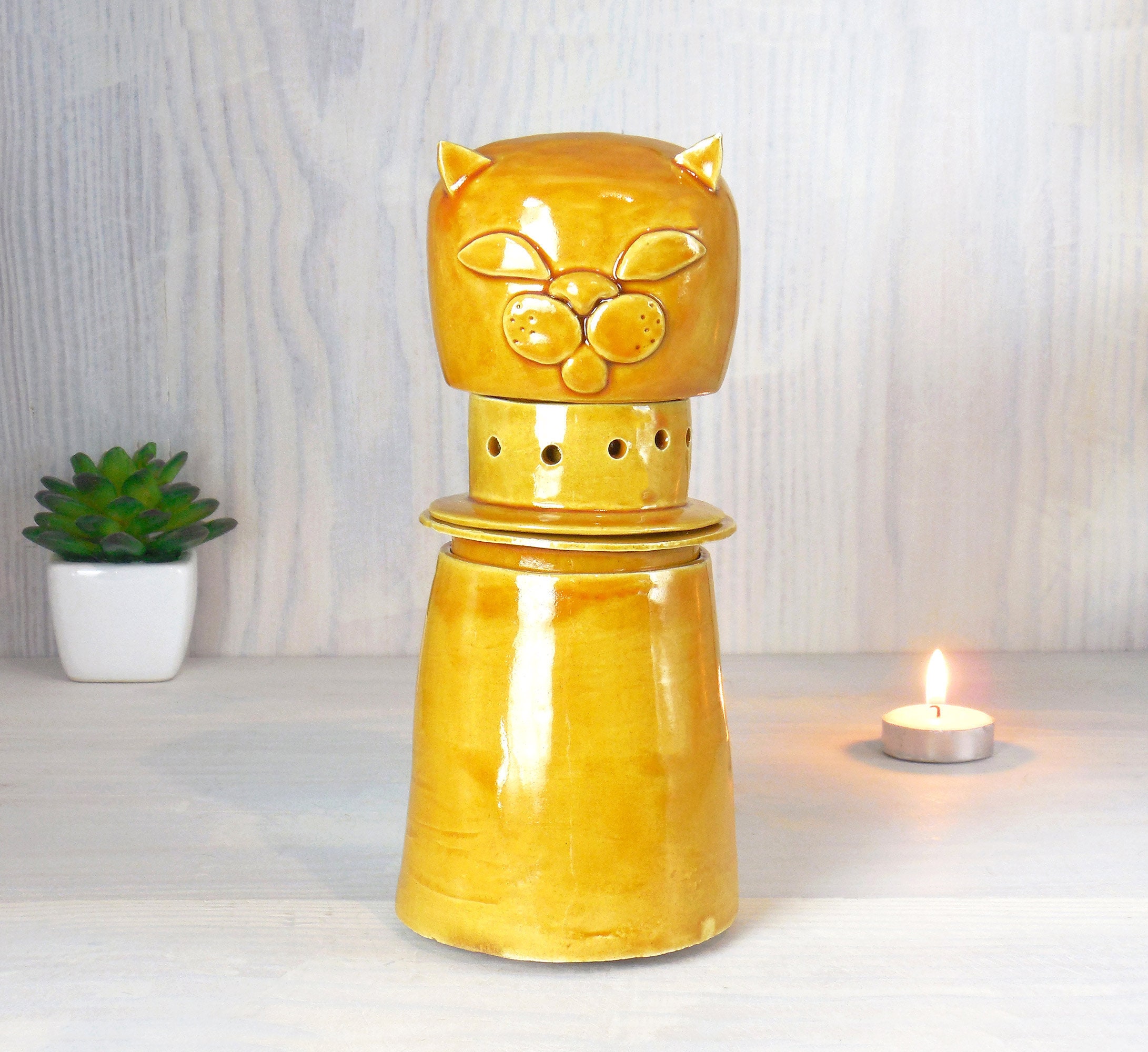 Portavelas de escultura de gato largo decoración moderna de Etsy