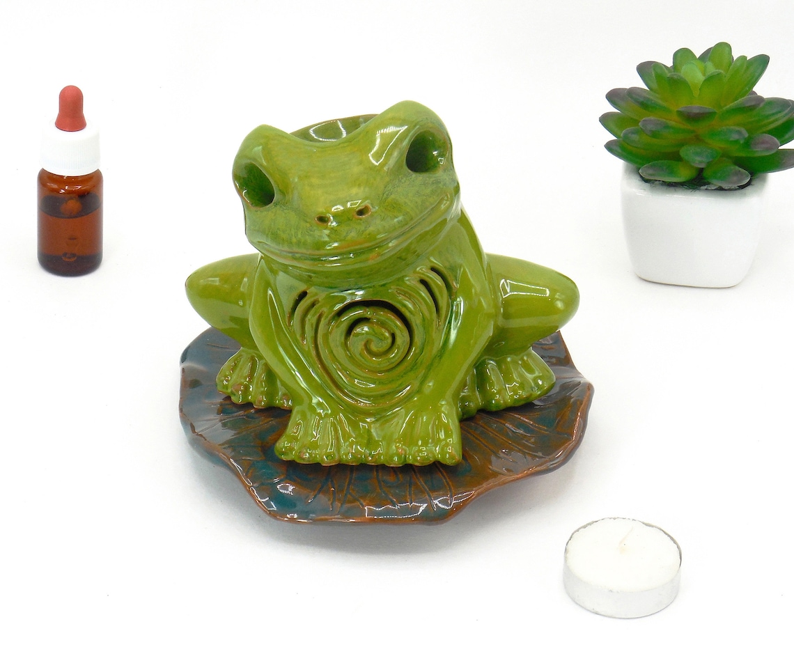Ceramic frog sculpture candle holder Wax warmer tea light Etsy