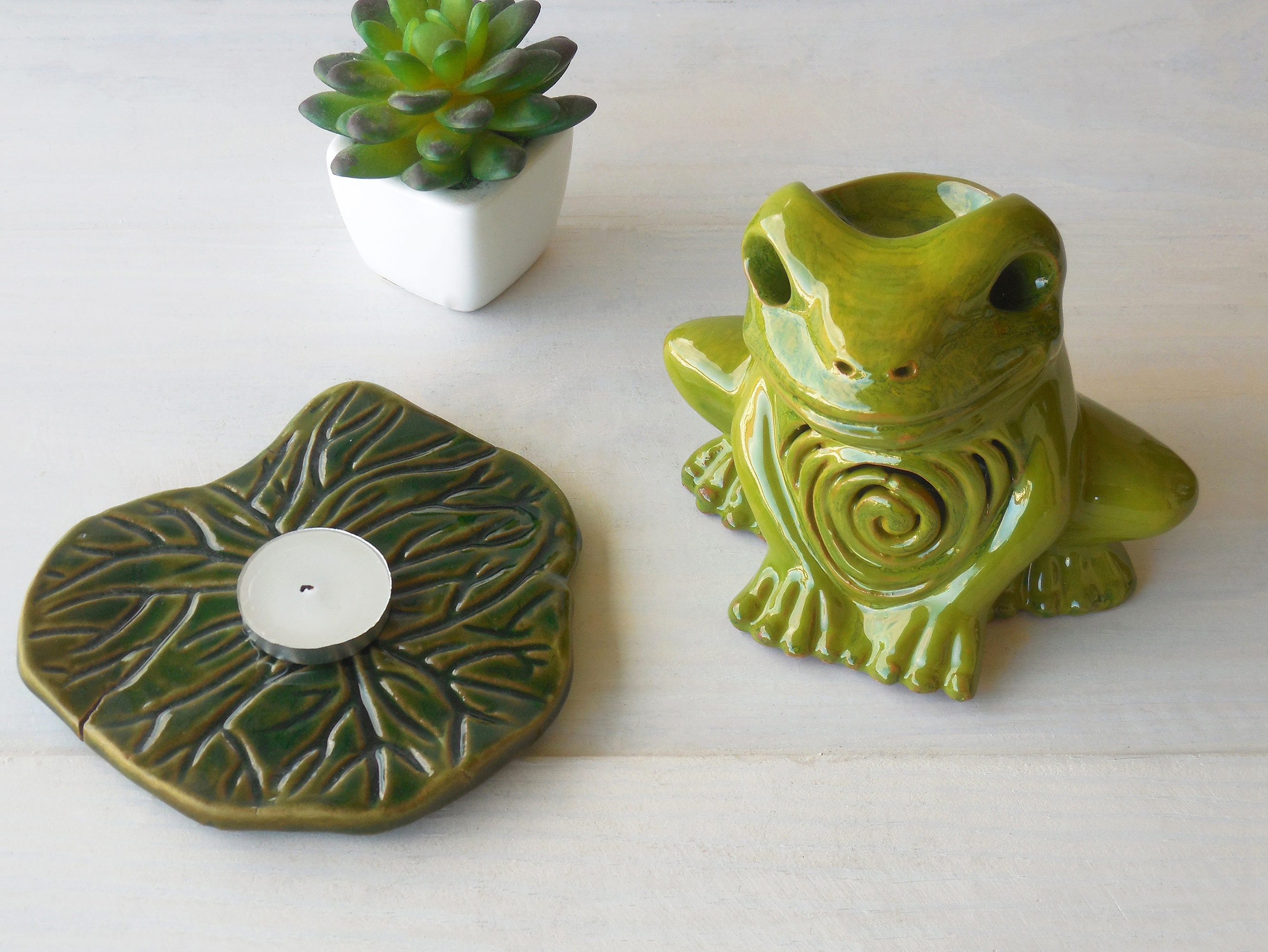 Ceramic frog sculpture candle holder Wax warmer tea light Etsy
