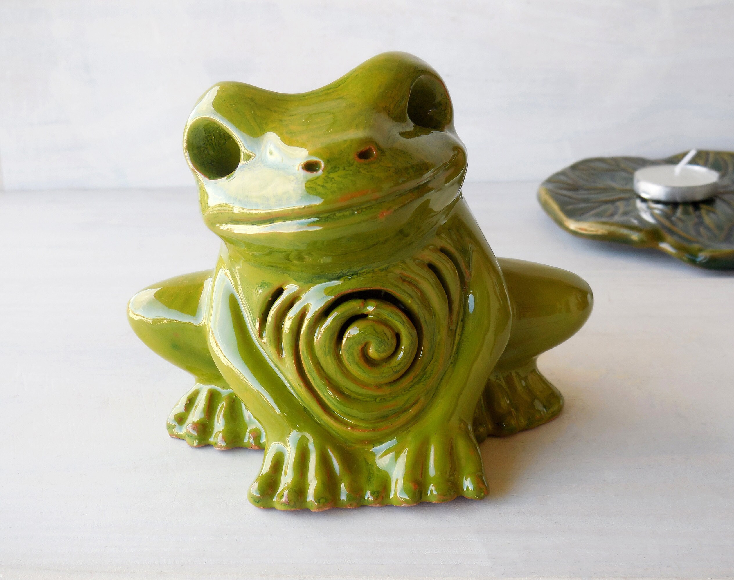 Ceramic frog sculpture candle holder Wax warmer tea light Etsy