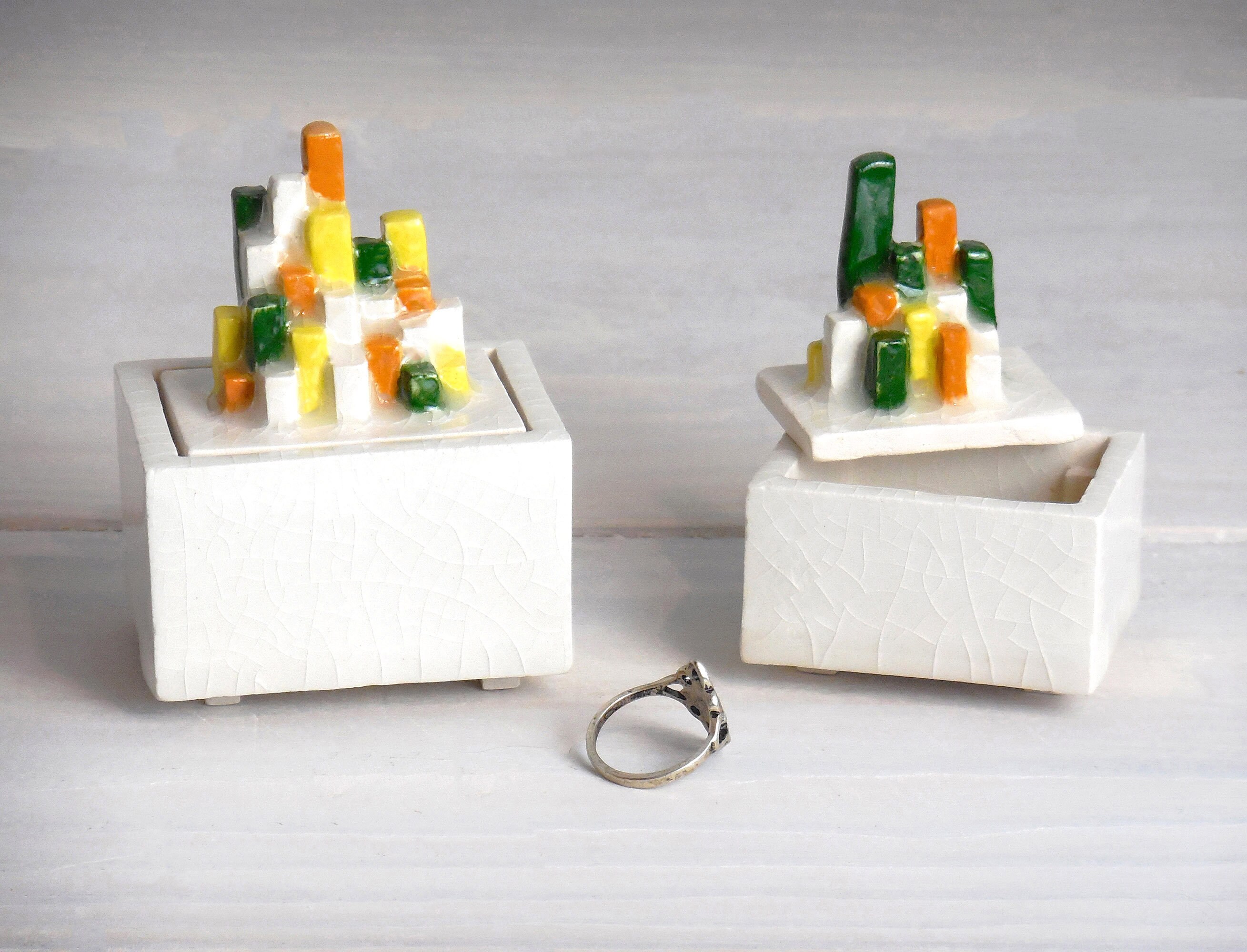 Small ceramic lidded boxes White decorative boxes with lids Etsy