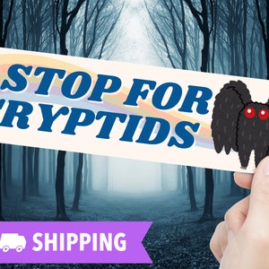 Mothman Bumper Sticker, Retro 70s Style Vinyl Funny Cryptid Sticker, Brake For Cryptids, Cryptid Enthusiasts Gift, Stop For Critters Decal