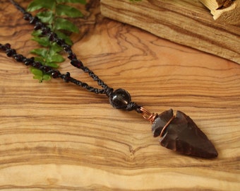 Rooted Wisdom Jasper ArrowHead & Garnet Necklace, Yoga Necklace, Boho Crystal Jewelry, Healing Gemstone, Rustic Jewellery