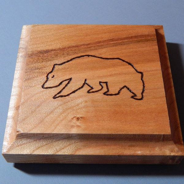 Bear Coaster, Modern Craftsman Handmade Alderwood Custom Wood Coaster