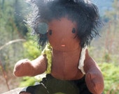 Soft Doll, 9” limbed Waldorf Doll, brown skin, natural materials