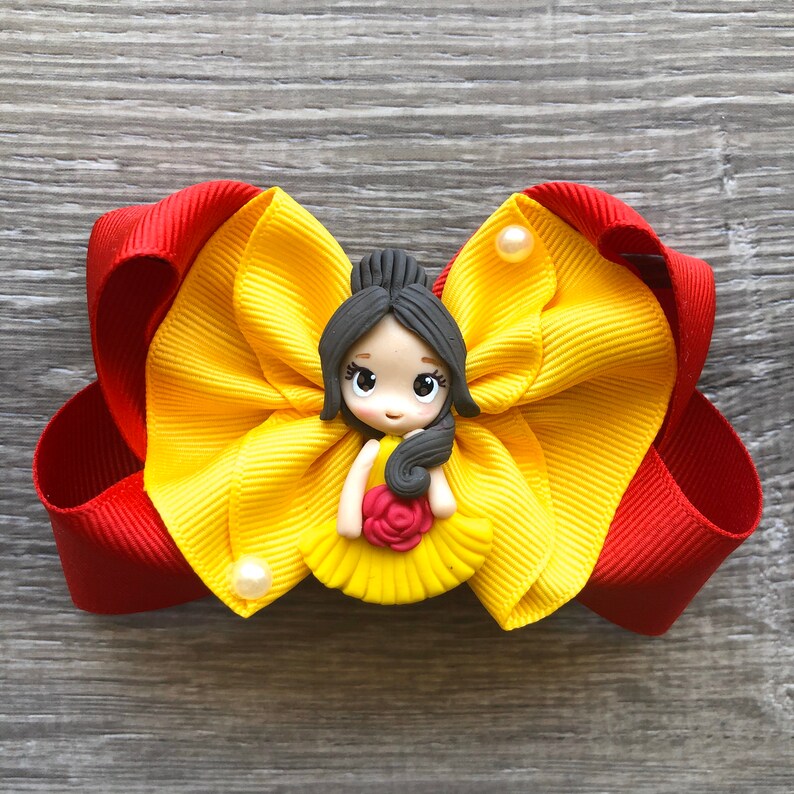 clay bow clay center Ariel hairbow Belle hairbow Elsa hairbow Princess Bow Jasmine hairbow