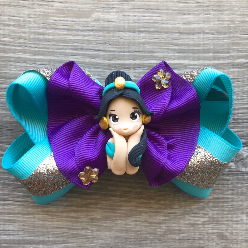 clay bow clay center Ariel hairbow Belle hairbow Elsa hairbow Princess Bow Jasmine hairbow