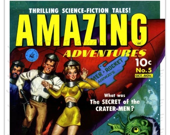 AMAZING ADVENTURES #5 Cover Art Poster Vintage 1951 Sci-Fi Retro Wall Decor Reprint
