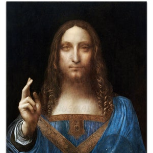 Leonardo da Vinci&#39;s SALVATOR MUNDI (Borderless) Vintage 1500s Painting Art Print