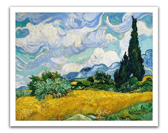 Vincent Van Gogh CAMPO DI GRANO CON CIPRESSI (1888) Poster di pittura vintage - Senza cornice - Stampa artistica premium
