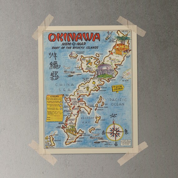 OKINAWA Mem-o-map RYUKYU ISLANDS Vintage Pictorial Map WW2 1945