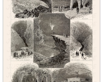 MAMMOTH CAVES Kentucky - Vintage America Illustration 1874 -Unframe- Premium Art Print