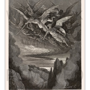 Gustave Dore THE FALLEN ANGELS (1891) Vintage Illustration Bible Art -Unframed- Premium Print