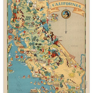 CALIFORNIA Pictorial Map 1935 Vintage Illustration -Unframed- Print