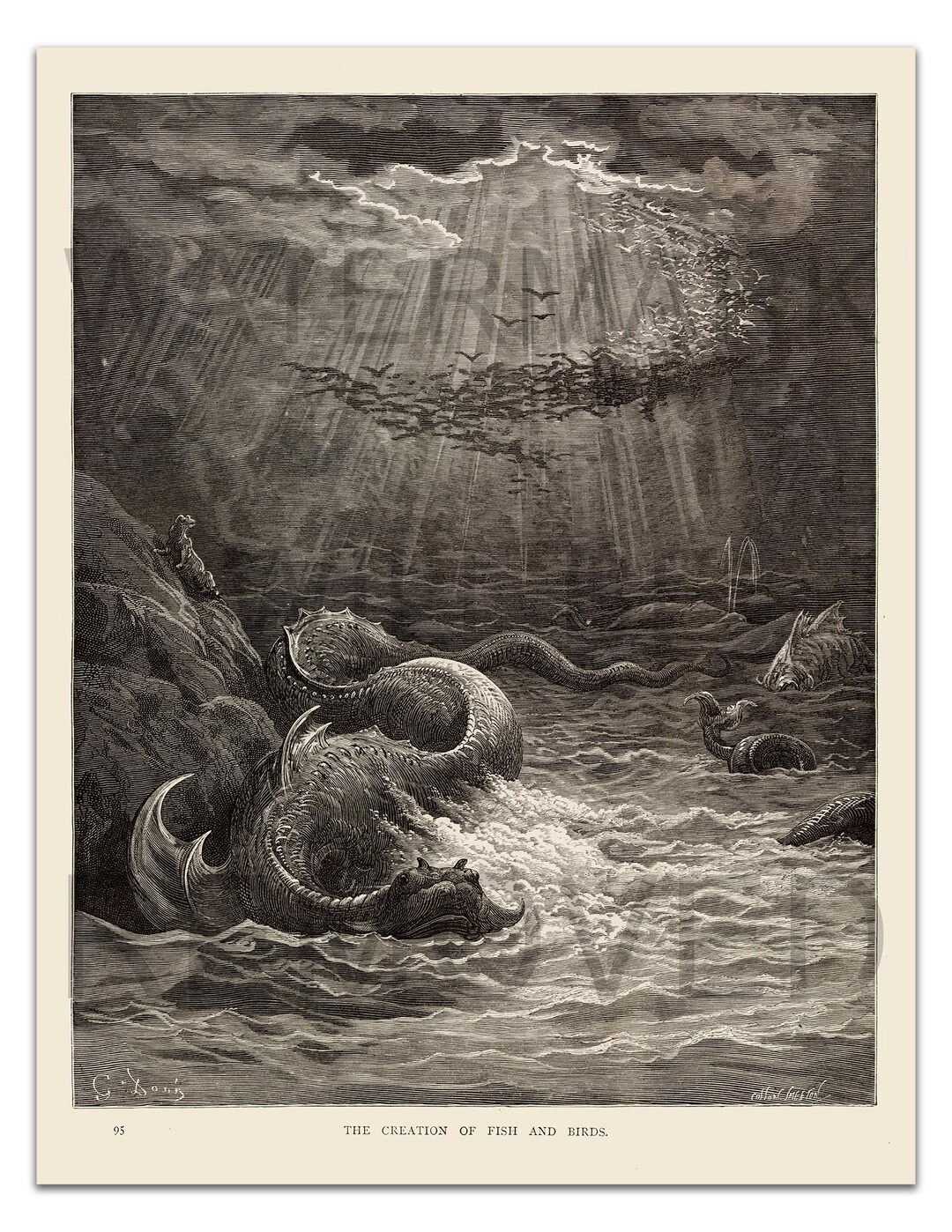Gustave Dore: the CREATION of FISH & BIRDS (1891) Vintage Illustration ...