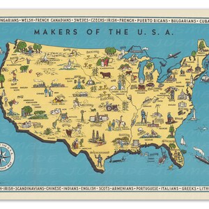 MAKERS OF THE U.S.A. Pictorial Map, 1943 Vintage Illustration -Unframed- Print