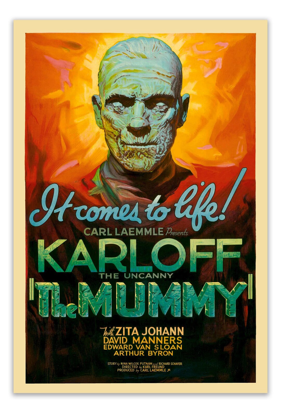 The Mummy - Poster Karloff Vintage 1932 Classic Horror Cropped, Wall ...
