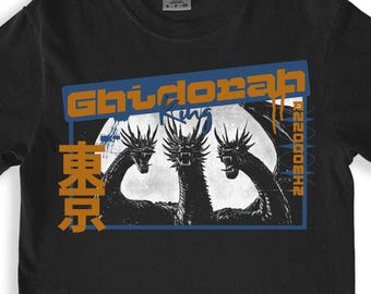 Ghidorah Tokyo T-Shirt - Vintage Kaiju Three - Headed Dragon Streetwear, Unisex Garment-Dyed Tee