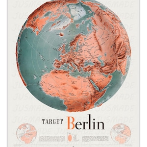 Cible Berlin, carte vintage de la seconde guerre mondiale azimutale Newsmap - sans cadre - impression