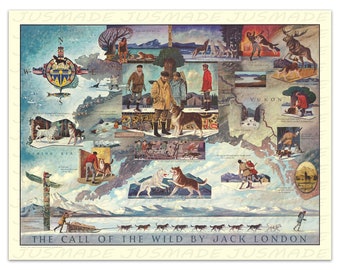 The Call of the Wild de Jack London 1862 Mapa pictórico -Sem moldura- Impressão artística premium