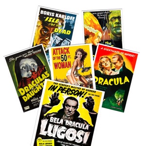 Vintage CLASSIC MONSTERS Horror Movie Posters Dracula/ 50 Ft Woman/ Isle of The Dead/ Frankenstein