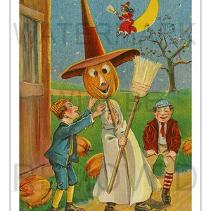 THE WITCH (A Pumpkin & A Witch) Vintage 1900s Poster, Premium Art Print -Unframed- Digitally Restored