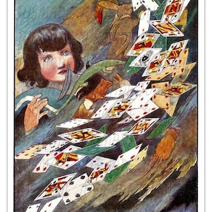 The whole pack rose up into the air ALICE'S ADVENTURE In WONDERLAND 1907 Vintage Poster Reprint