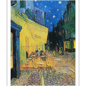 夜のカフェテラス、クッキングエプロン、ヴィンテージ絵画