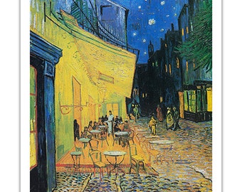 夜のカフェテラス、クッキングエプロン、ヴィンテージ絵画