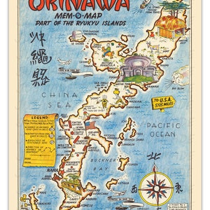 OKINAWA Mem-O-Map RYUKYU ISLANDS Vintage Bildkarte 1945 – ungerahmt – Druck