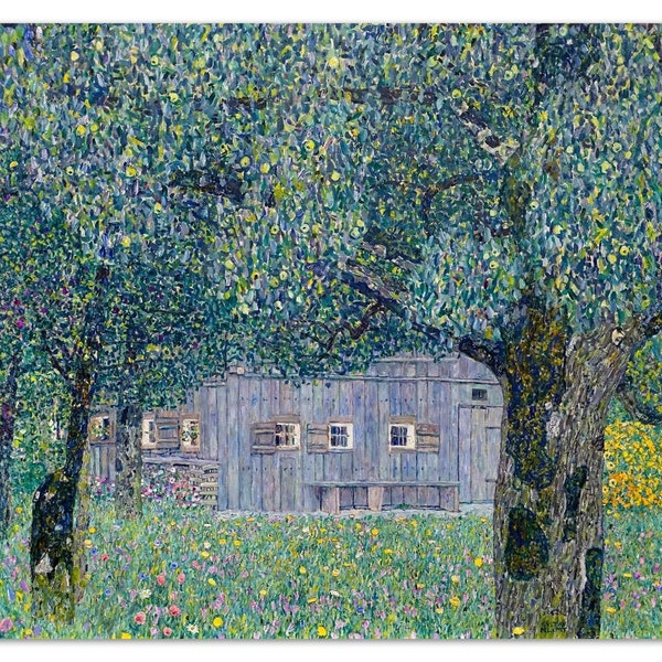 Gustav Klimt FARMHOUSE In UPPER AUSTRIA (1911-1912) Vintage Painting Poster -Unframed- Premium Art Print