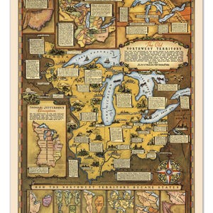旧北西部領土地図印刷物 - 1930年代のアメリカ合衆国の歴史的州編成ポスター復刻版