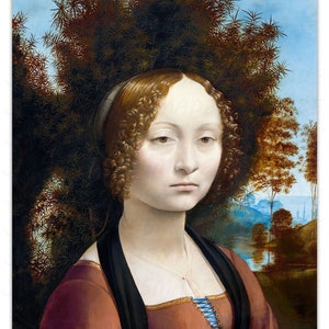 Leonardo da Vinci - Ginevra de' Benci (Sin fronteras) 1474–1478 Pintura vintage -Sin marco- Reimpresión de arte premium