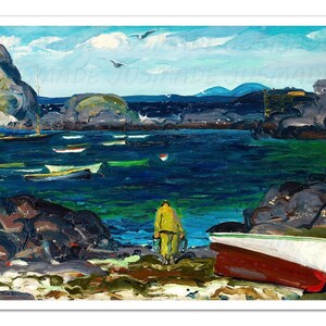 The Harbor, Monhegan Coast, Maine (1913) GEORGE BELLOWS Vintage Painting Poster -Unframed- Premium Art Print