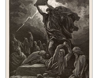Gustave Doré MOISÉS ROMPIENDO Las TABLAS de la Ley 1891 Vintage Premium -Sin marco- Impresión artística