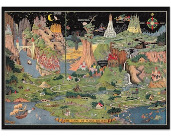 The Land of Make Believe Vintage Map Print, Fairy Tale Fantasy Art (1930)