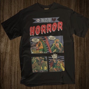 Vintage HORROR COMIC Book 1950s Distressed Style T-Shirt, Funny, Scary, Retro with Crazy Dogs image 1