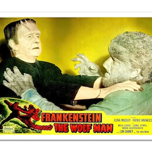 FRANKENSTEIN MEETS THE Wolf Man 1943 Affiche de carte de lobby du film d'horreur - Sans cadre - 17 x 22" Impression Premium