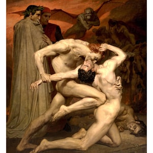 Dante & Virgil in Hell by William Bouguereau - Dark Macabre Gothic Decor - Art Print
