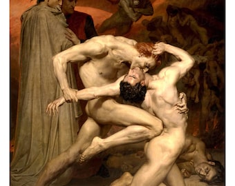 Dante & Virgil in Hell by William Bouguereau - Dark Macabre Gothic Decor - Art Print