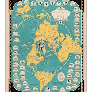 Vintage Luftfahrt Geschichte Map Poster - Geschichte des Fliegens Air Travel World Route Art Reprint