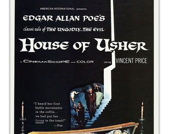 HOUSE OF USHER 1960 Vincent Price Horror Movie Poster, Wall Decor -Unframed- Premium Print