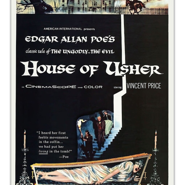 HOUSE OF USHER 1960 Vincent Price Horror Movie Poster, Wall Decor -Unframed- Premium Print